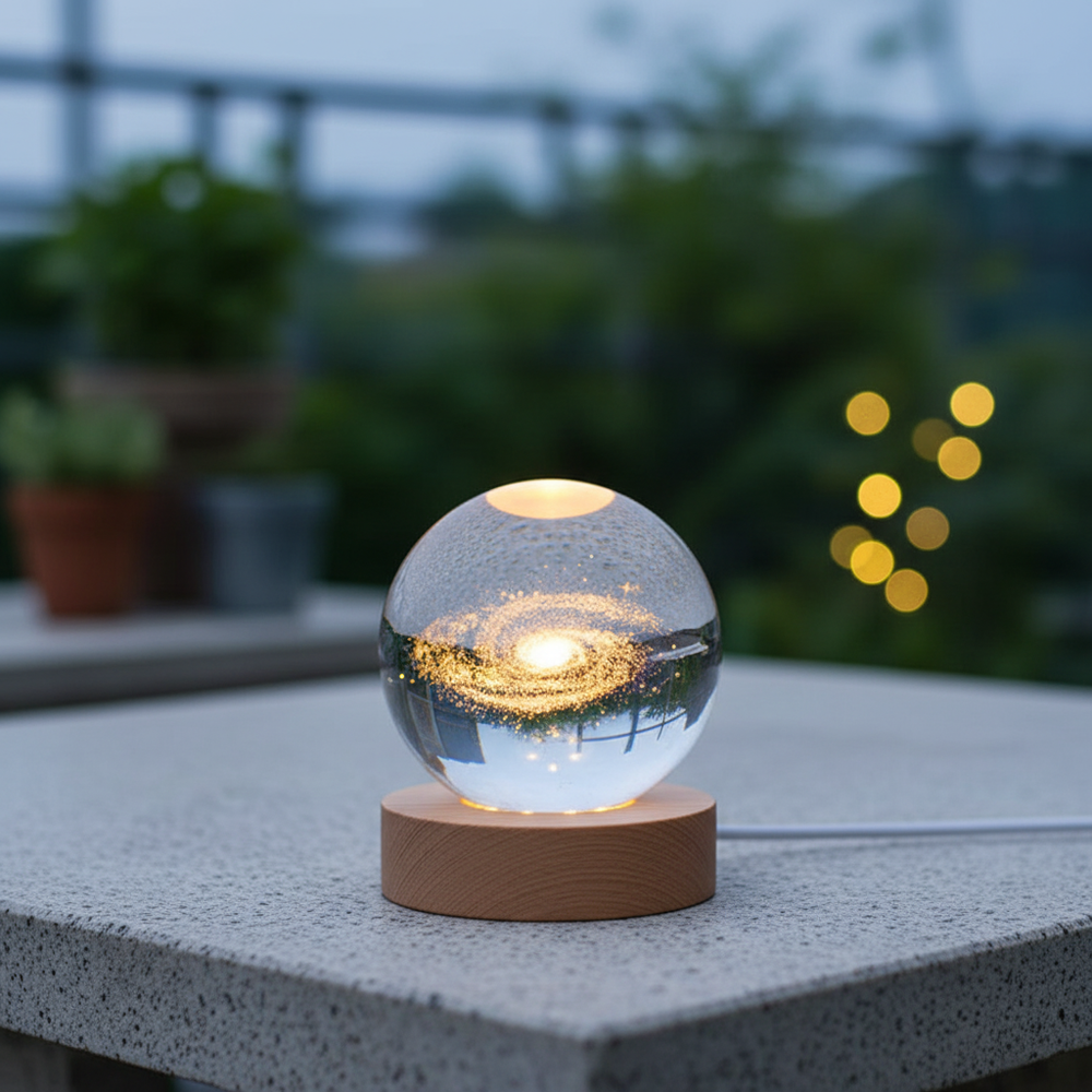 3D Engraved LED Lamp - Spherical Night Light with Warm White Glow - USB Powered Home Decor 1