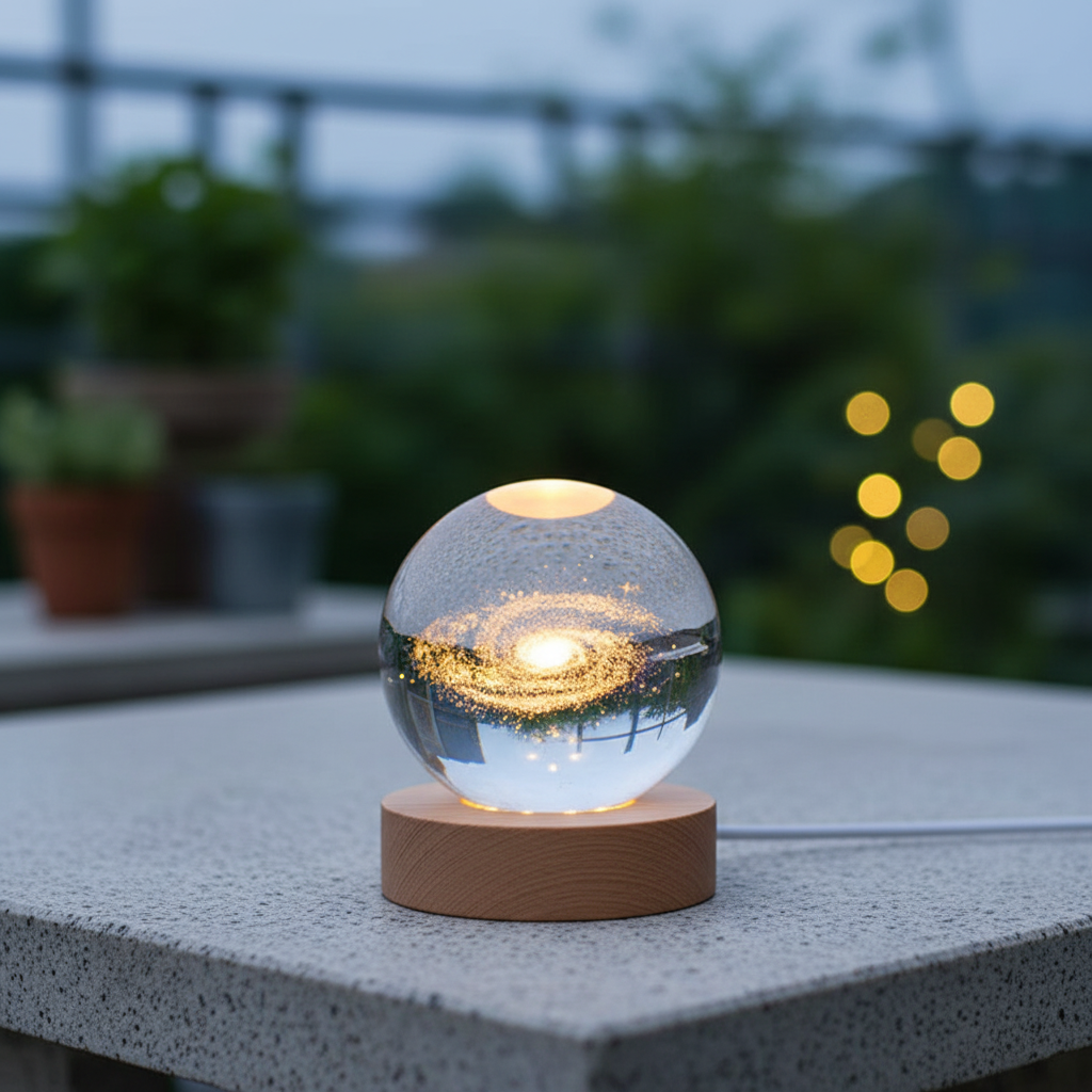 3D Engraved LED Lamp - Spherical Night Light with Warm White Glow - USB Powered Home Decor 1