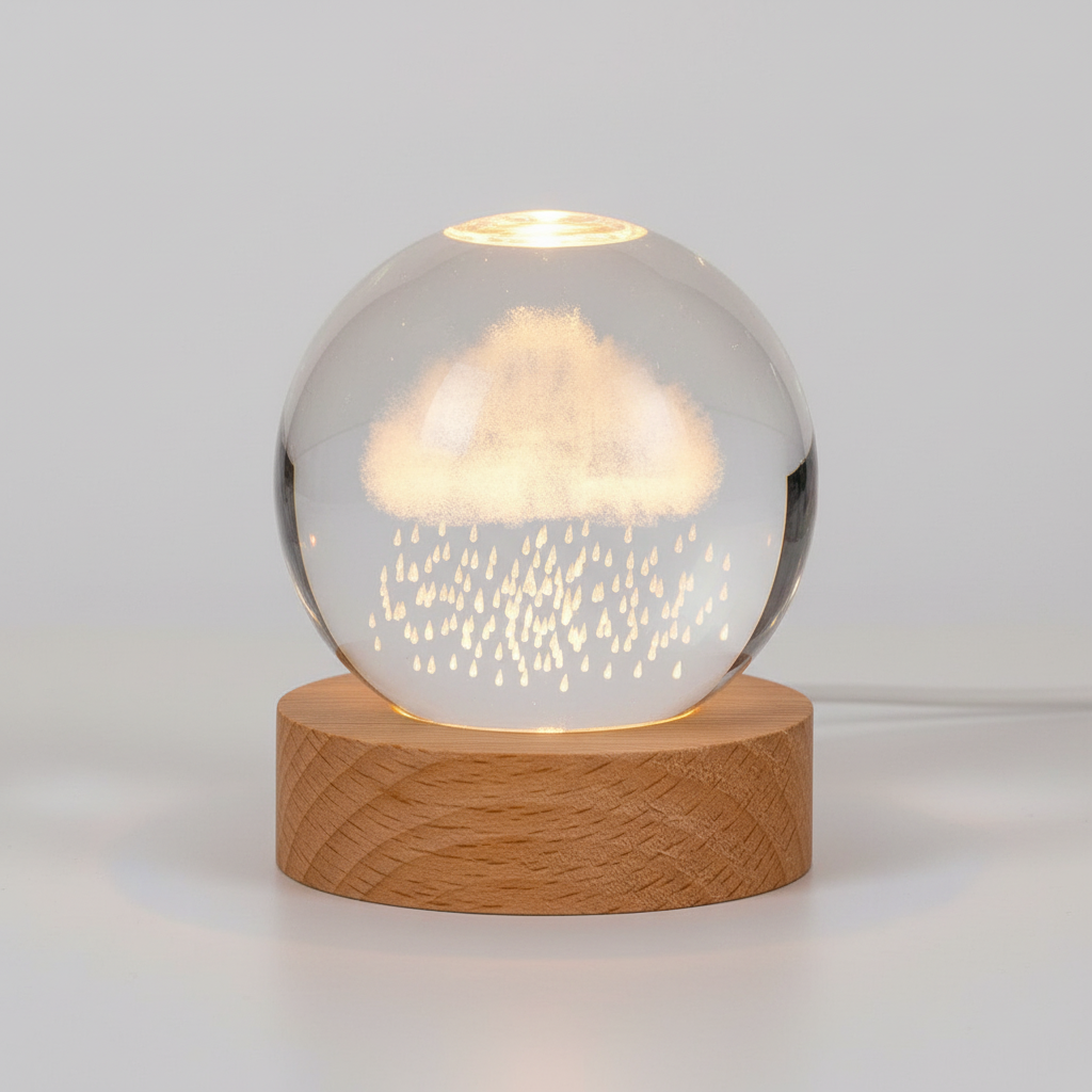 3D Engraved LED Lamp - Spherical Night Light with Warm White Glow - USB Powered Home Decor 12