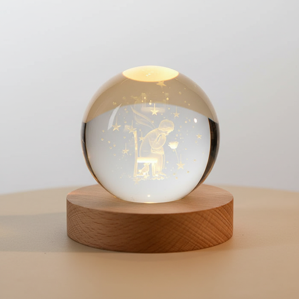 3D Engraved LED Lamp - Spherical Night Light with Warm White Glow - USB Powered Home Decor 14
