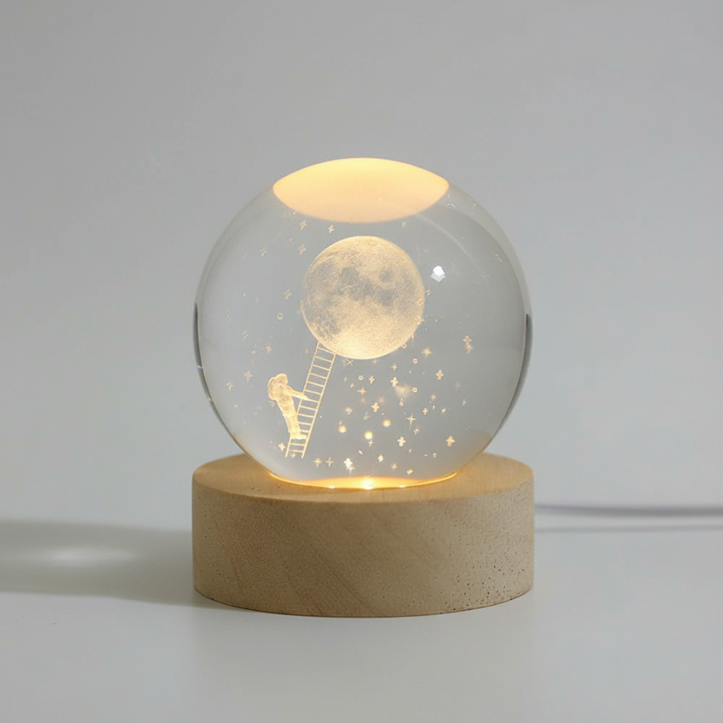 3D Engraved LED Lamp - Spherical Night Light with Warm White Glow - USB Powered Home Decor 15