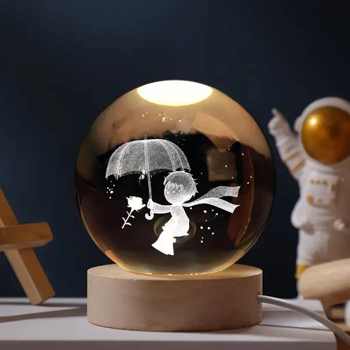 3D Engraved LED Lamp - Spherical Night Light with Warm White Glow - USB Powered Home Decor 6