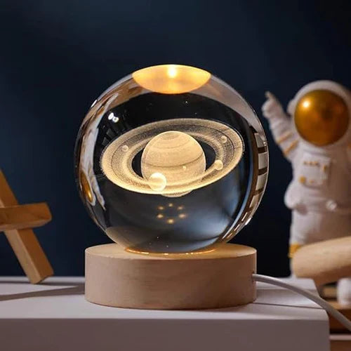 3D Engraved LED Lamp - Spherical Night Light with Warm White Glow - USB Powered Home Decor 8