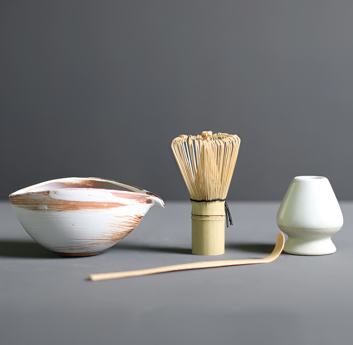 4-Piece Matcha Set with Ceramic Bowl and Bamboo Whisk – Traditional Japanese Tea Ceremony Essentials 4