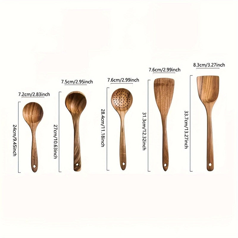 5-Piece Wooden Kitchen Utensil Set - Ergonomic Sustainable Cooking Utensils for Everyday Use 4