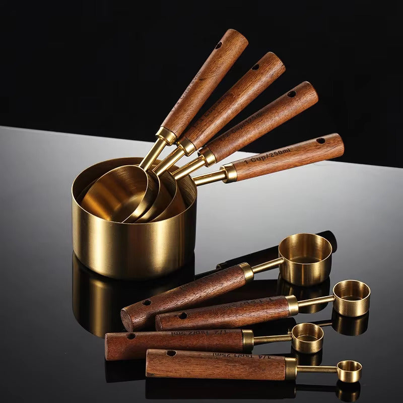 8-Piece Stainless Steel Measuring Cups and Spoons Set with Solid Oak Handles – Durable Kitchen Tools for Precision Cooking 3
