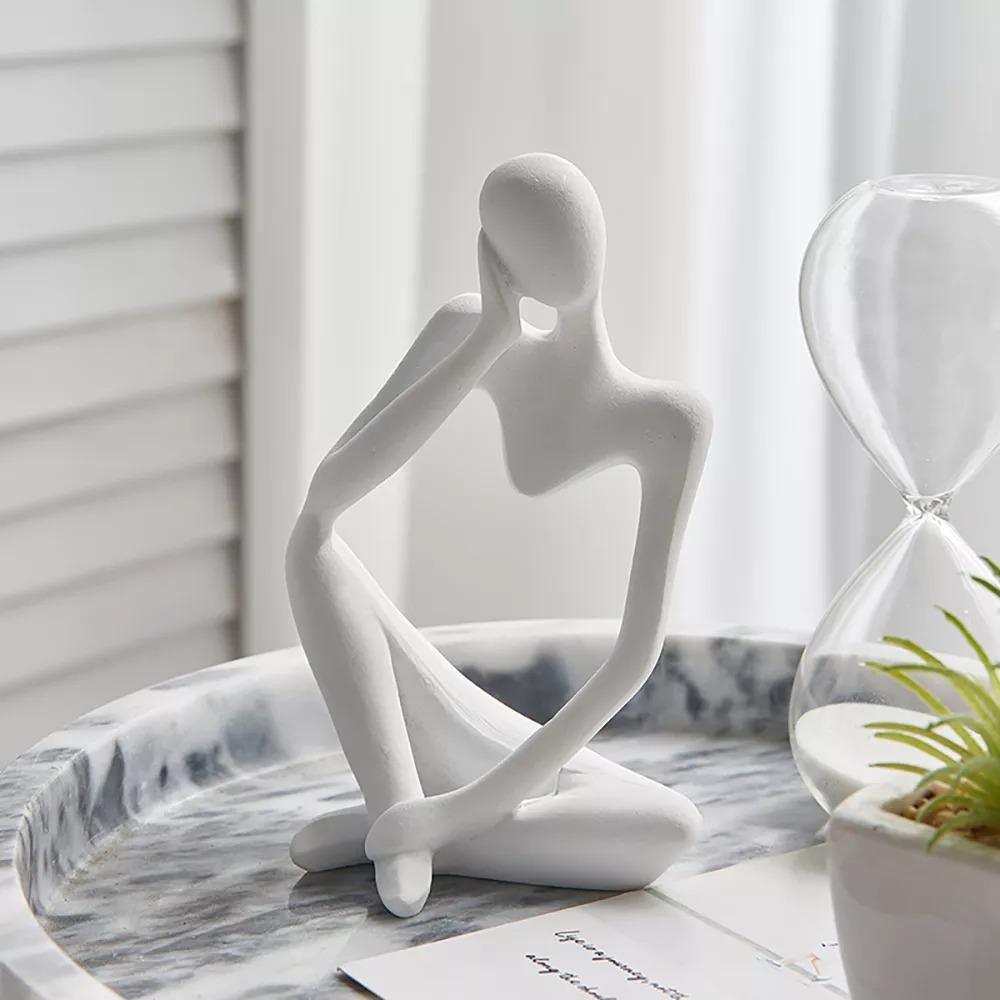 Abstract Thinker Sculpture in White, Black, and Gold – Modern Resin Art for Home and Office Decor 0