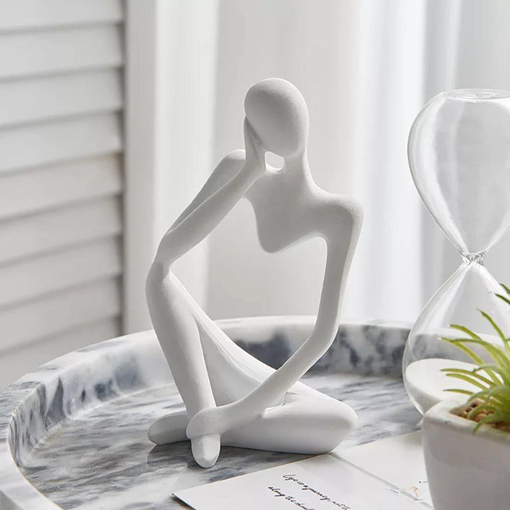 Abstract Thinker Sculpture in White, Black, and Gold – Modern Resin Art for Home and Office Decor 0