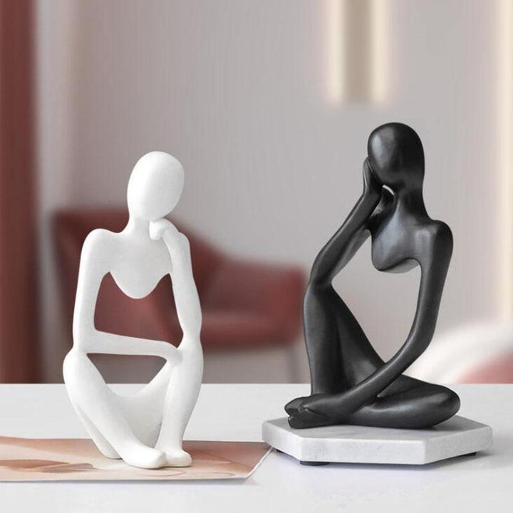 Abstract Thinker Sculpture in White, Black, and Gold – Modern Resin Art for Home and Office Decor 1