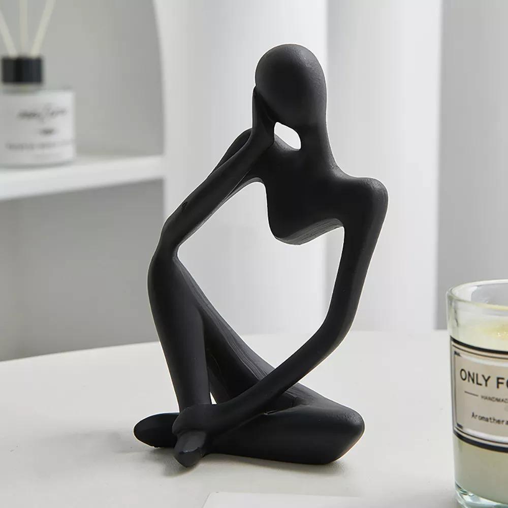 Abstract Thinker Sculpture in White, Black, and Gold – Modern Resin Art for Home and Office Decor 10