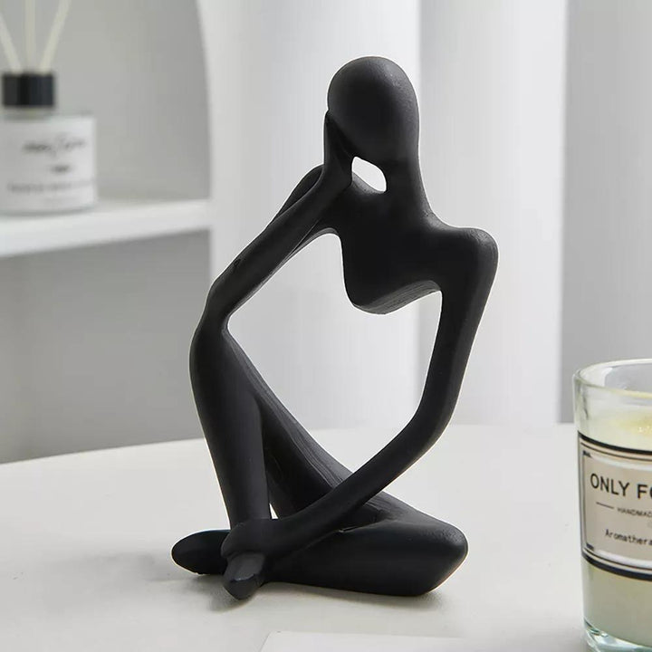 Abstract Thinker Sculpture in White, Black, and Gold – Modern Resin Art for Home and Office Decor 10