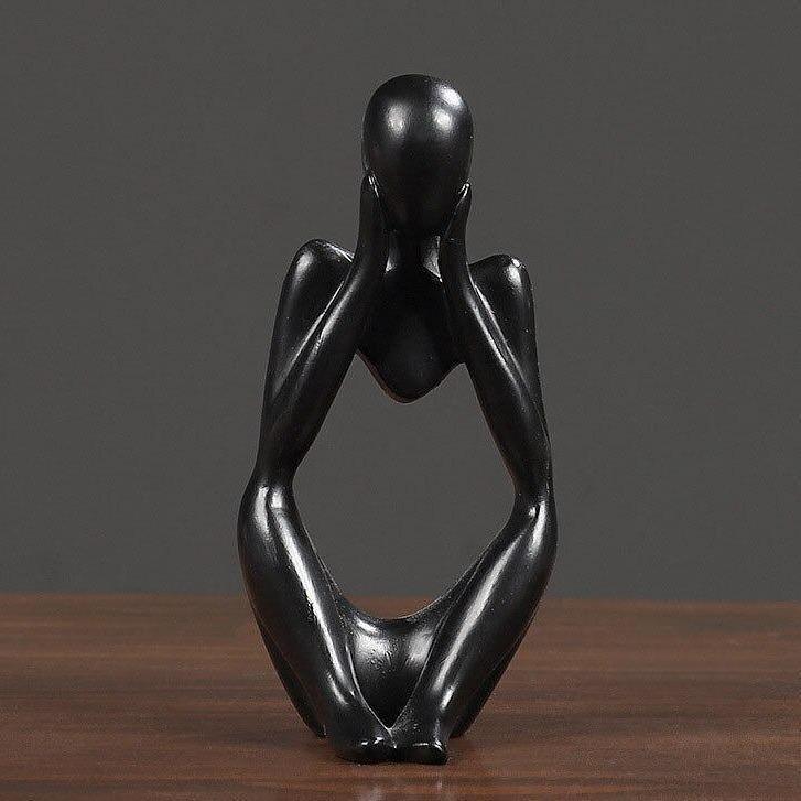 Abstract Thinker Sculpture in White, Black, and Gold – Modern Resin Art for Home and Office Decor 11