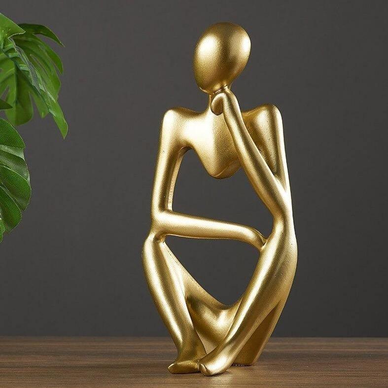 Abstract Thinker Sculpture in White, Black, and Gold – Modern Resin Art for Home and Office Decor 13