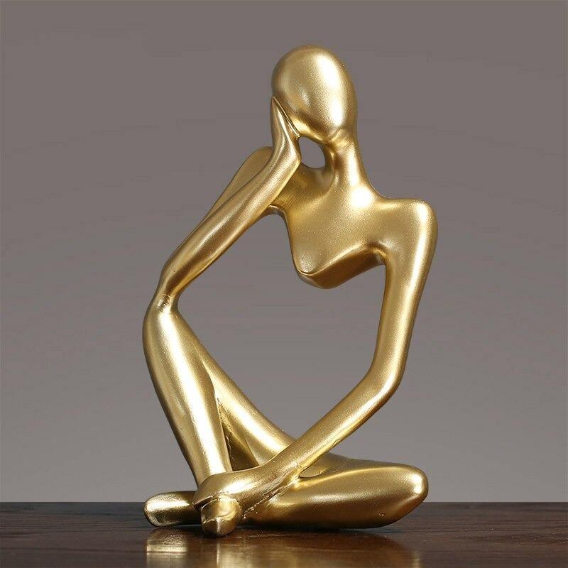 Abstract Thinker Sculpture in White, Black, and Gold – Modern Resin Art for Home and Office Decor 14