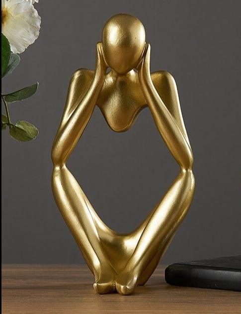 Abstract Thinker Sculpture in White, Black, and Gold – Modern Resin Art for Home and Office Decor 15