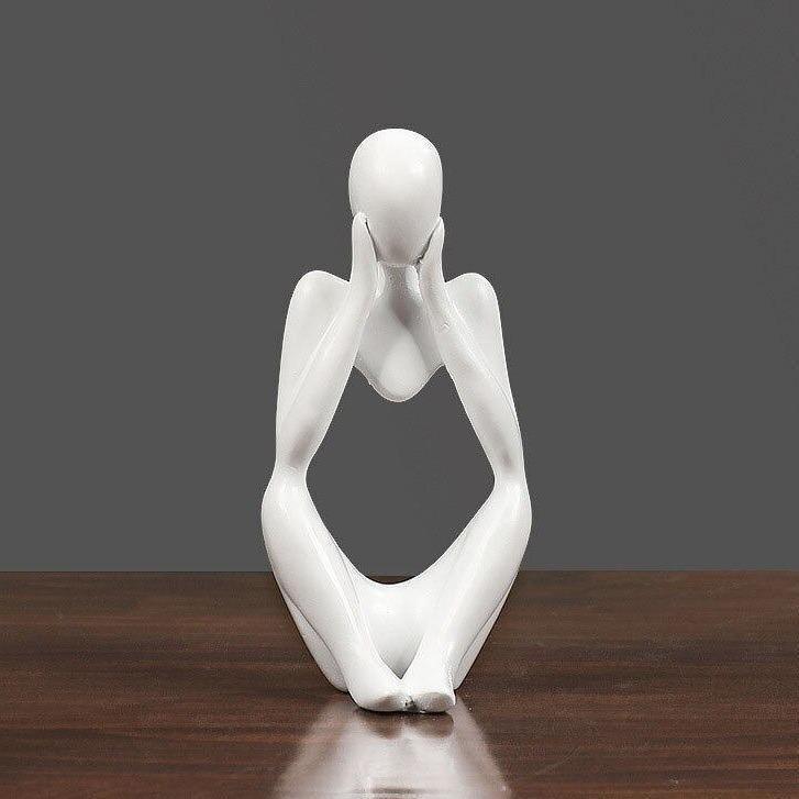Abstract Thinker Sculpture in White, Black, and Gold – Modern Resin Art for Home and Office Decor 16