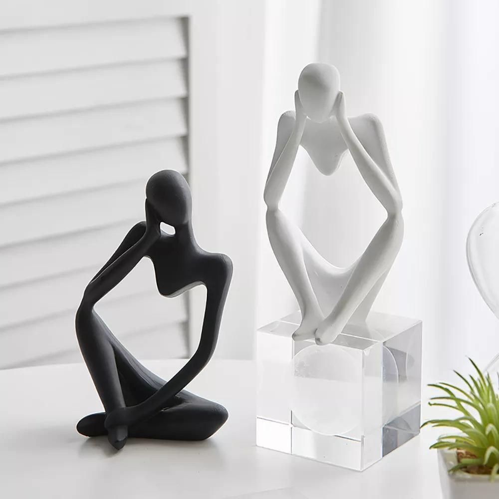 Abstract Thinker Sculpture in White, Black, and Gold – Modern Resin Art for Home and Office Decor 2