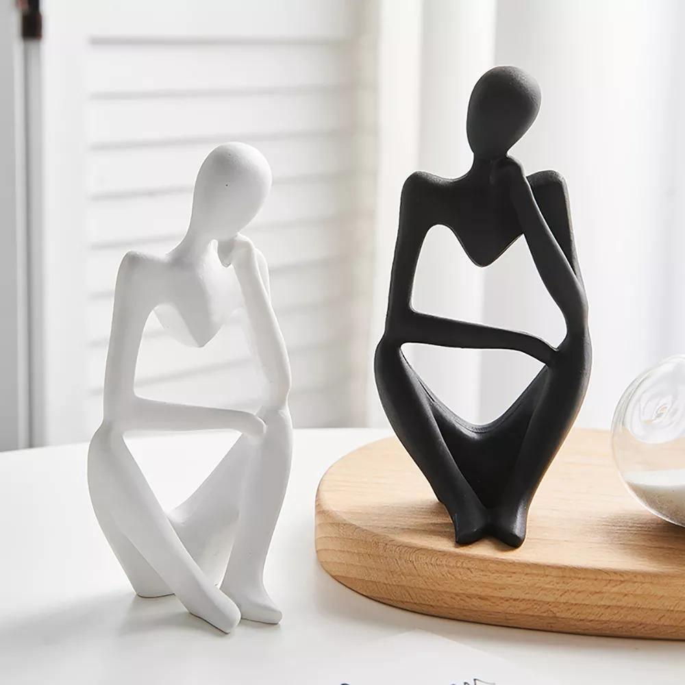 Abstract Thinker Sculpture in White, Black, and Gold – Modern Resin Art for Home and Office Decor 3