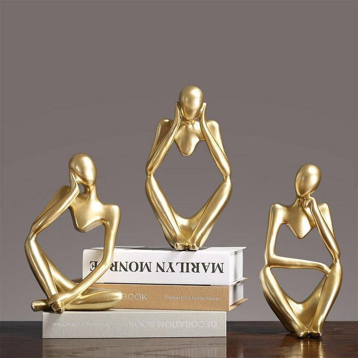 Abstract Thinker Sculpture in White, Black, and Gold – Modern Resin Art for Home and Office Decor 4