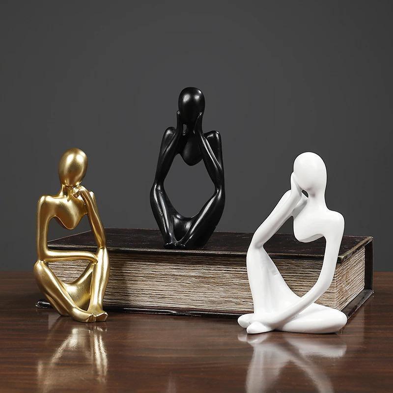 Abstract Thinker Sculpture in White, Black, and Gold – Modern Resin Art for Home and Office Decor 5