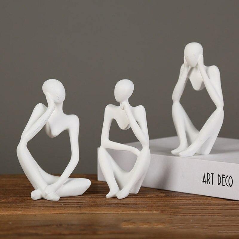 Abstract Thinker Sculpture in White, Black, and Gold – Modern Resin Art for Home and Office Decor 7