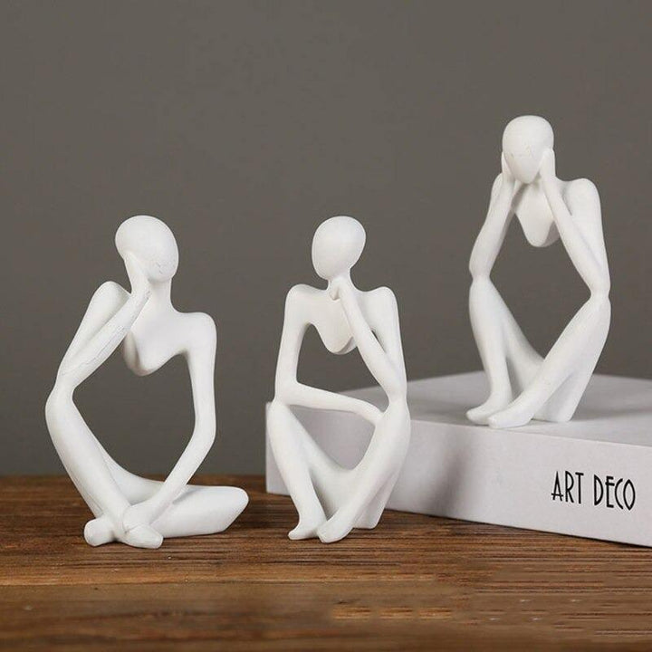 Abstract Thinker Sculpture in White, Black, and Gold – Modern Resin Art for Home and Office Decor 7