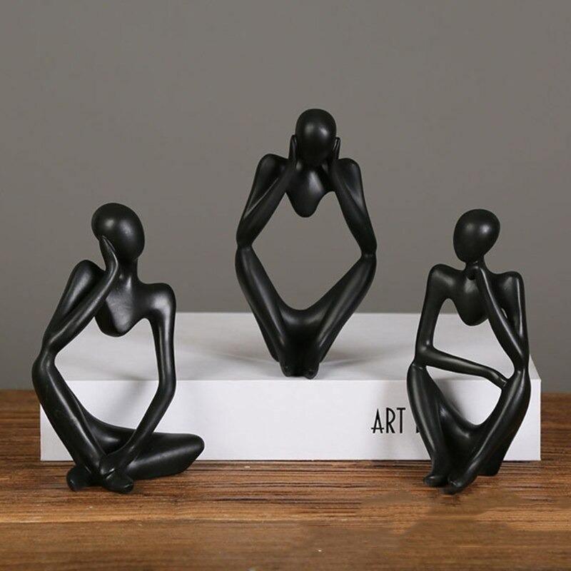 Abstract Thinker Sculpture in White, Black, and Gold – Modern Resin Art for Home and Office Decor 8