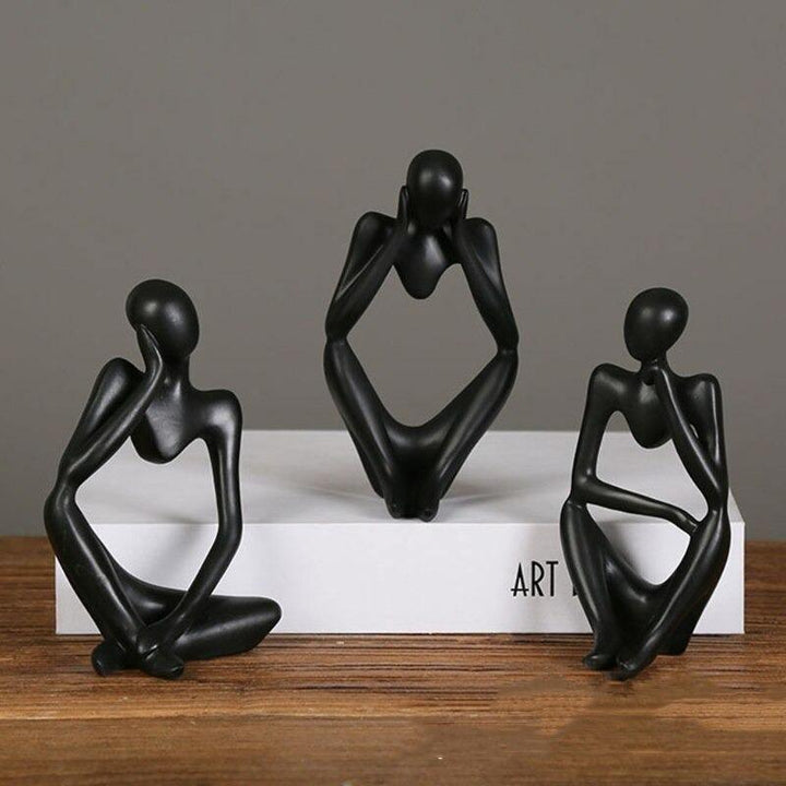 Abstract Thinker Sculpture in White, Black, and Gold – Modern Resin Art for Home and Office Decor 8