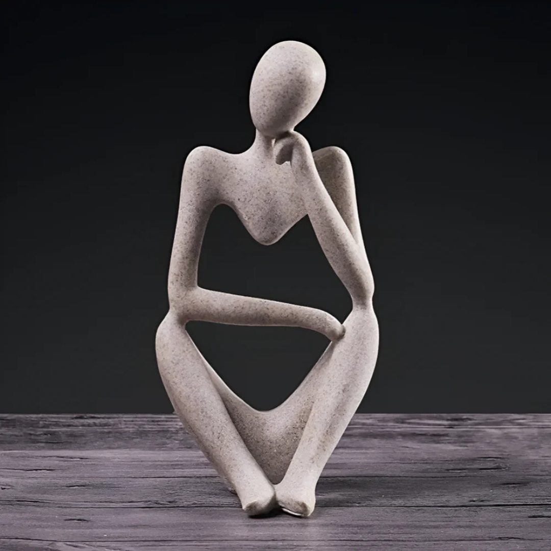 Abstract Thinking Man Sculpture – Modern Resin Art for Home Decor, 24x11 cm, Beige, Minimalist Design 0