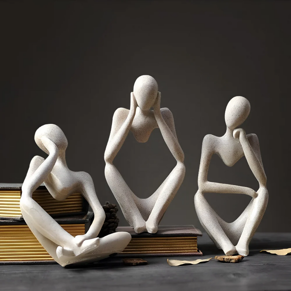 Abstract Thinking Man Sculpture – Modern Resin Art for Home Decor, 24x11 cm, Beige, Minimalist Design 1