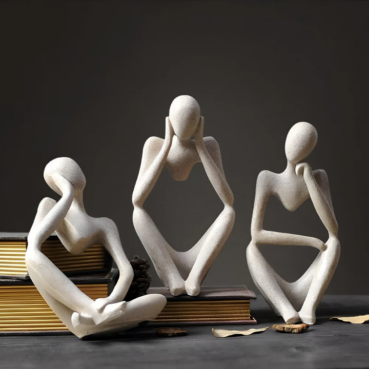 Abstract Thinking Man Sculpture – Modern Resin Art for Home Decor, 24x11 cm, Beige, Minimalist Design 1