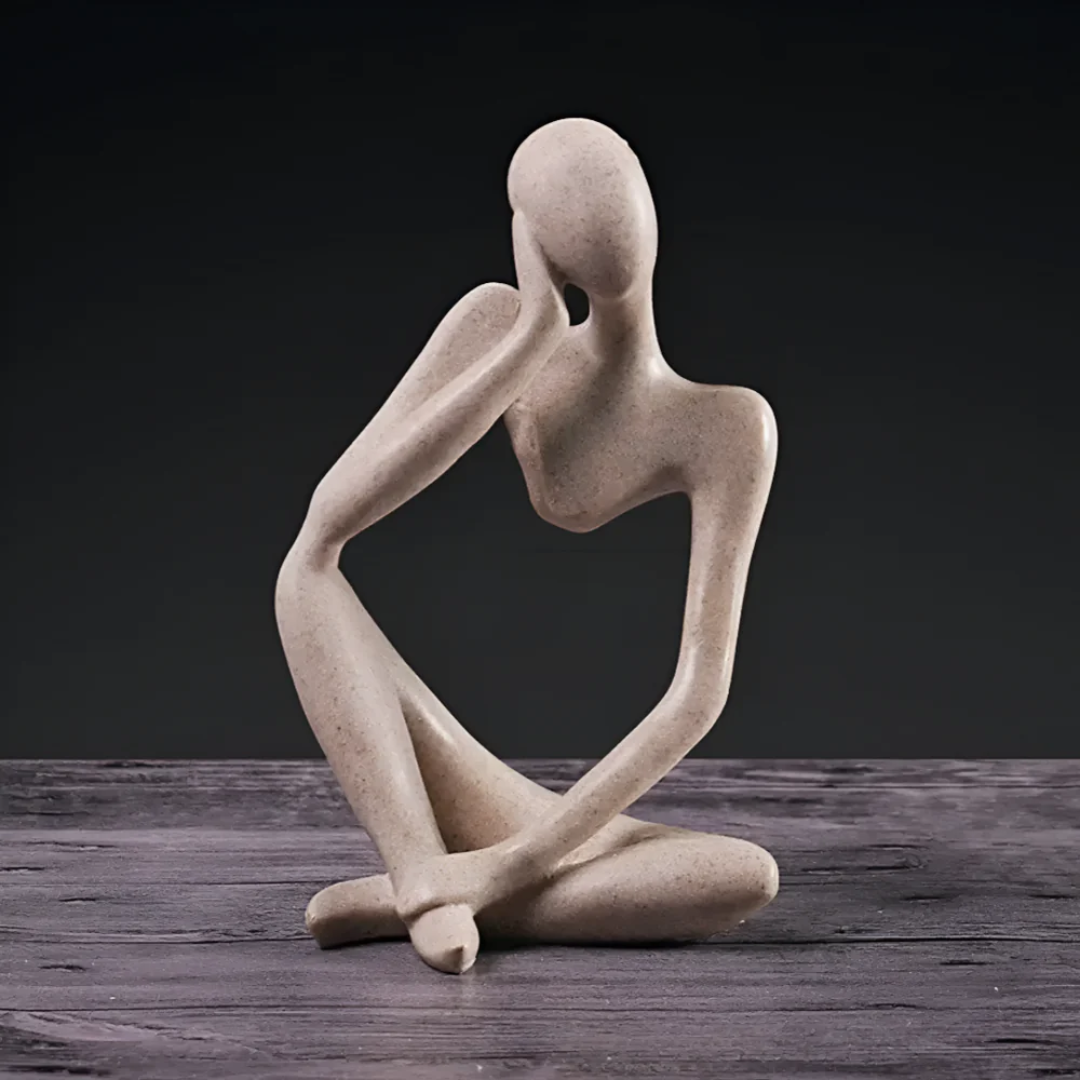 Abstract Thinking Man Sculpture – Modern Resin Art for Home Decor, 24x11 cm, Beige, Minimalist Design 2