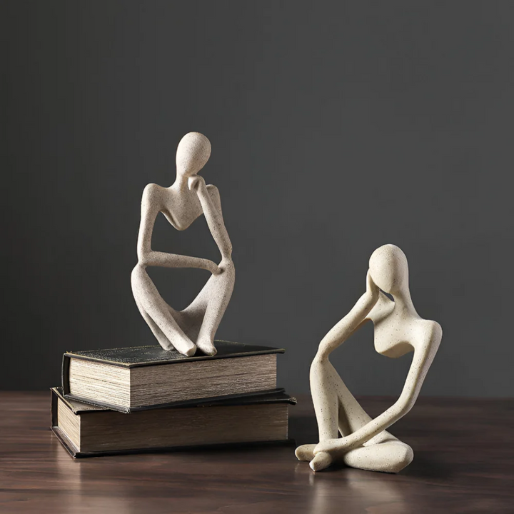 Abstract Thinking Man Sculpture – Modern Resin Art for Home Decor, 24x11 cm, Beige, Minimalist Design 4