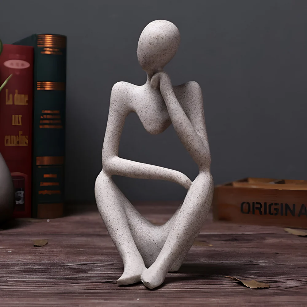 Abstract Thinking Man Sculpture – Modern Resin Art for Home Decor, 24x11 cm, Beige, Minimalist Design 5