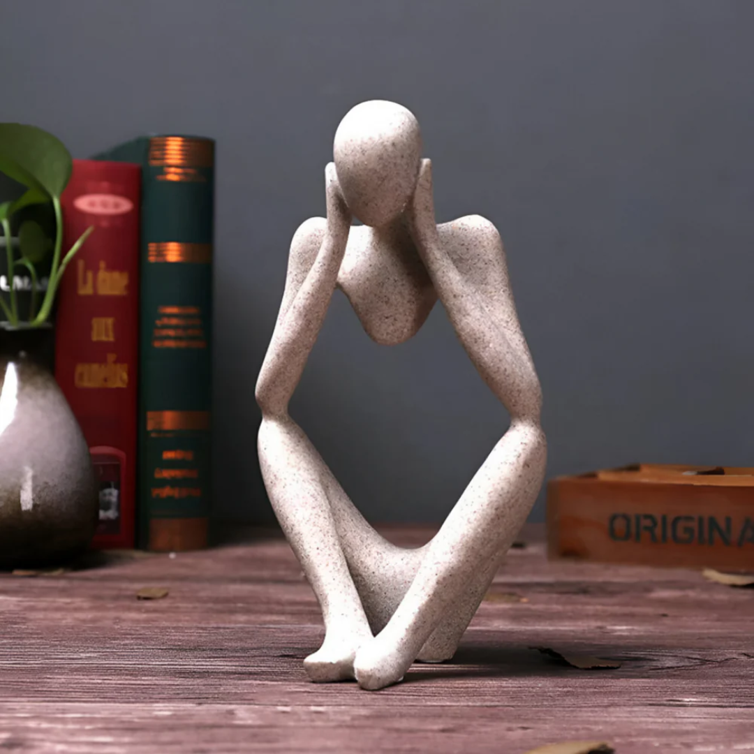 Abstract Thinking Man Sculpture – Modern Resin Art for Home Decor, 24x11 cm, Beige, Minimalist Design 7