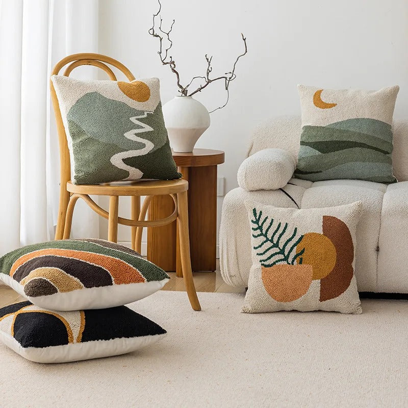 Abstract Tufted Cushion Cover – Soft Velvet with Modern Landscape Design 2