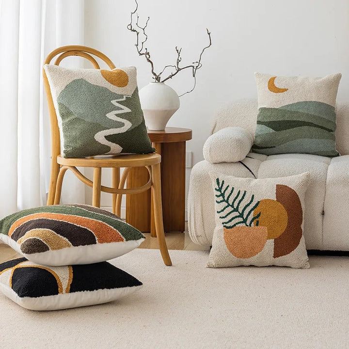 Abstract Tufted Cushion Cover – Soft Velvet with Modern Landscape Design 2