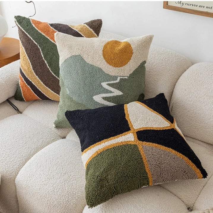 Abstract Tufted Cushion Cover – Soft Velvet with Modern Landscape Design 3