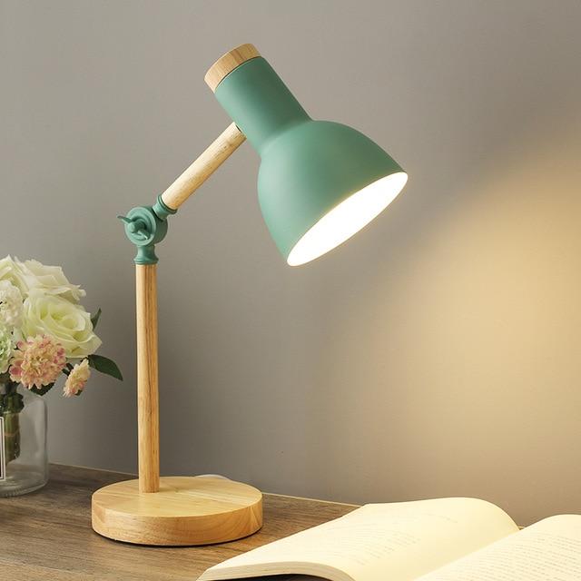 Adjustable Scandinavian Desk Lamp with Natural Wood Base – Modern Minimalist Design, 18-Inch Height, E26/E27 Socket 1