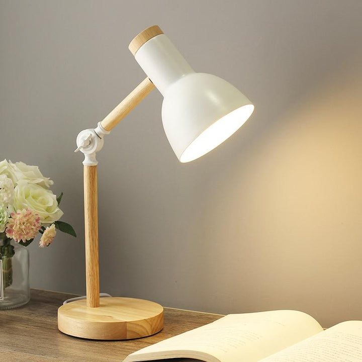 Adjustable Scandinavian Desk Lamp with Natural Wood Base – Modern Minimalist Design, 18-Inch Height, E26/E27 Socket 2
