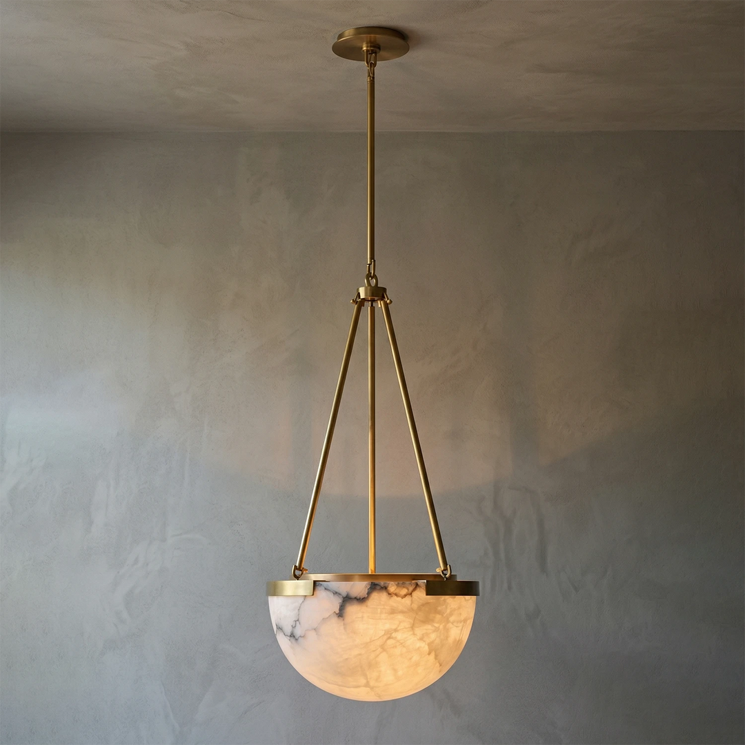 Alabaster Dome Pendant Light with Metal Frame – Modern Kitchen Pendant Lighting for Island, Unique Design, Warm Glow 1