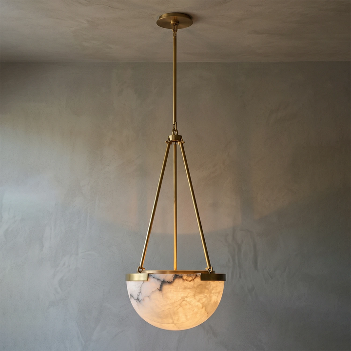 Alabaster Dome Pendant Light with Metal Frame – Modern Kitchen Pendant Lighting for Island, Unique Design, Warm Glow 1