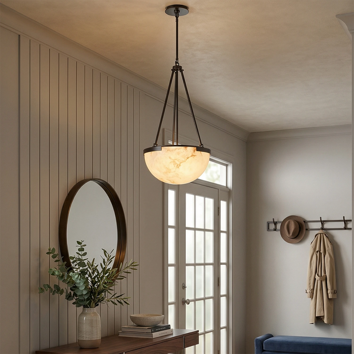 Alabaster Dome Pendant Light with Metal Frame – Modern Kitchen Pendant Lighting for Island, Unique Design, Warm Glow 2
