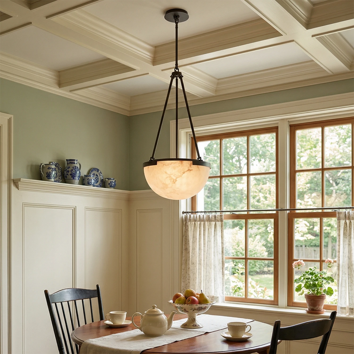 Alabaster Dome Pendant Light with Metal Frame – Modern Kitchen Pendant Lighting for Island, Unique Design, Warm Glow 5
