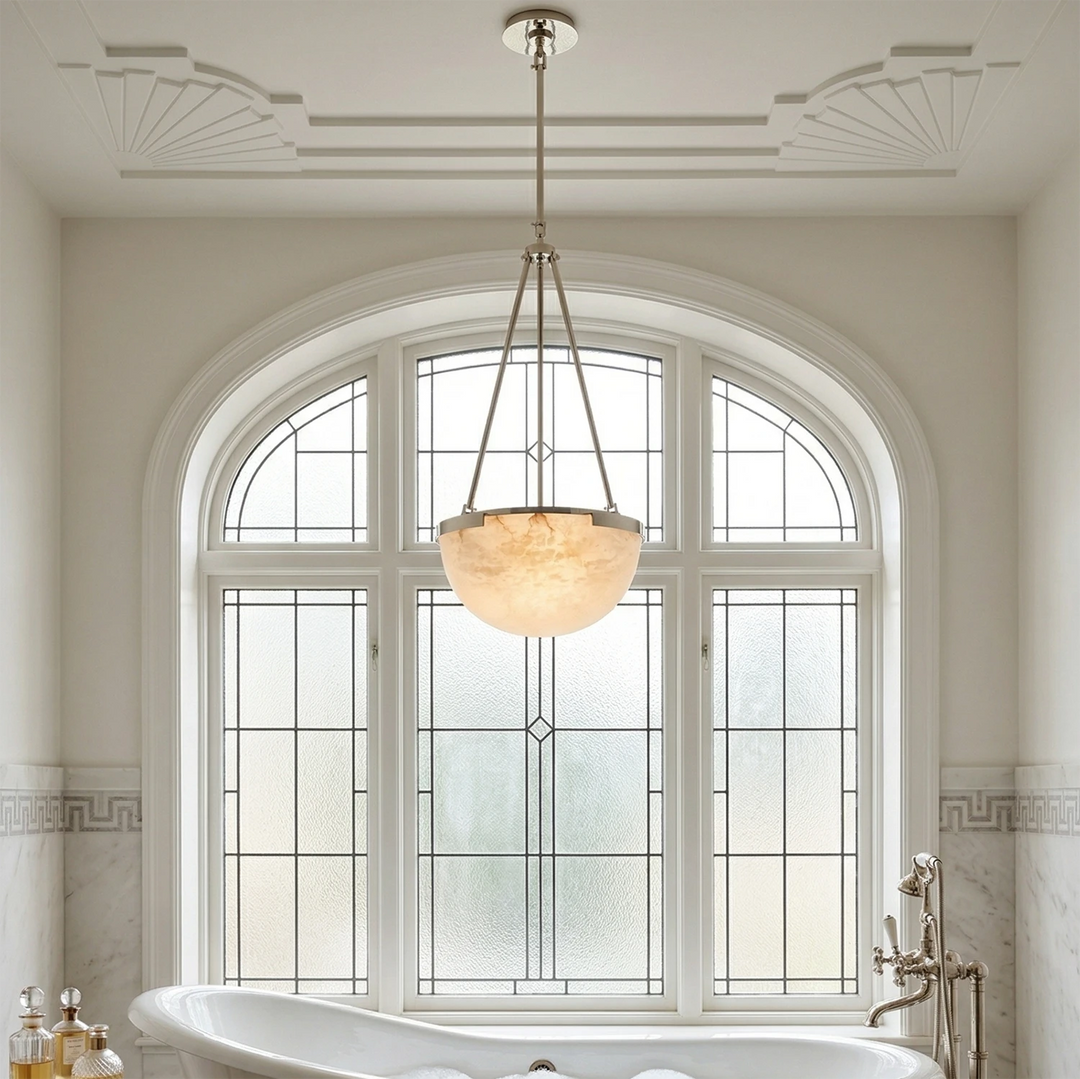 Alabaster Dome Pendant Light with Metal Frame – Modern Kitchen Pendant Lighting for Island, Unique Design, Warm Glow 6