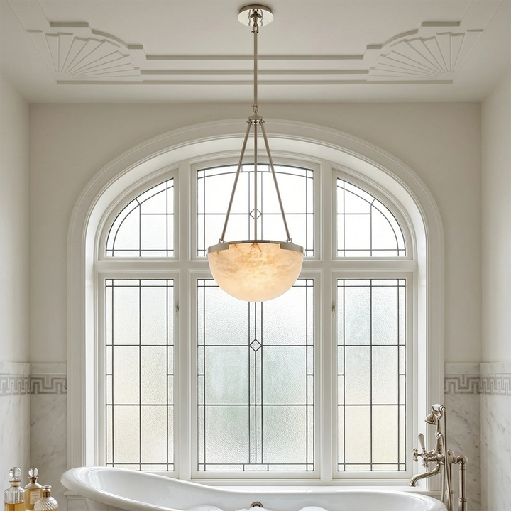 Alabaster Dome Pendant Light with Metal Frame – Modern Kitchen Pendant Lighting for Island, Unique Design, Warm Glow 6