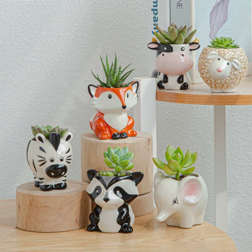 Animal Flower Pots for Succulents – Unique Ceramic Indoor Plant Pots, 8 x 7 x 7.5 cm, Whimsical Designs 1