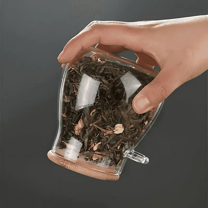 Bamboo Curve Glass Storage Jar with Spoon – Airtight, 3 Sizes for Coffee, Tea, and Grains 5