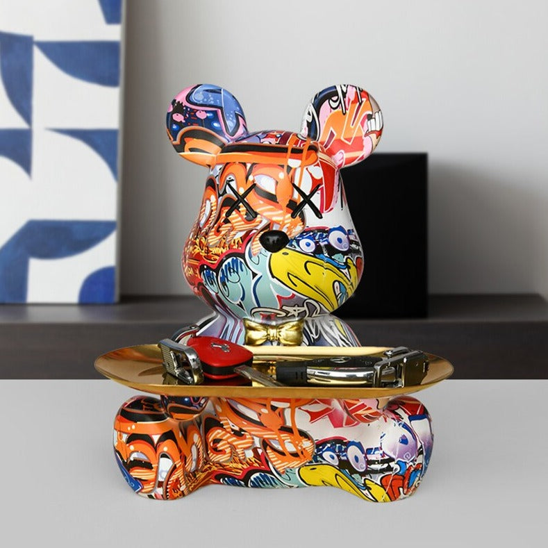 Bear Graffiti Painted Sculpture Table Tray – Unique Resin Art Decor for Home and Office 0