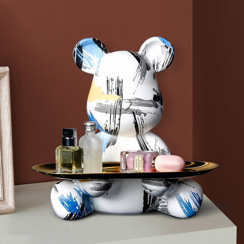Bear Graffiti Painted Sculpture Table Tray – Unique Resin Art Decor for Home and Office 1